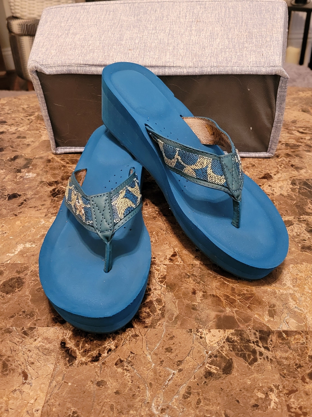 Coach Jolene Platform Thong Sandals with Jacquard Straps